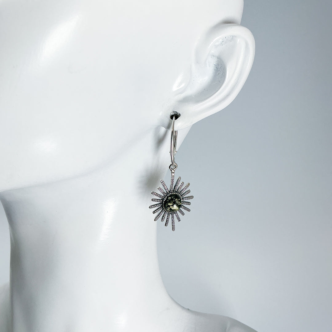 Green Amber Sun Dangle Earrings - Rocks and Gems Canada