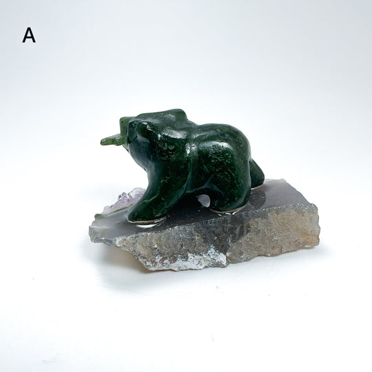 BC Jade Bear with Fish on Amethyst Base - Rocks and Gems Canada