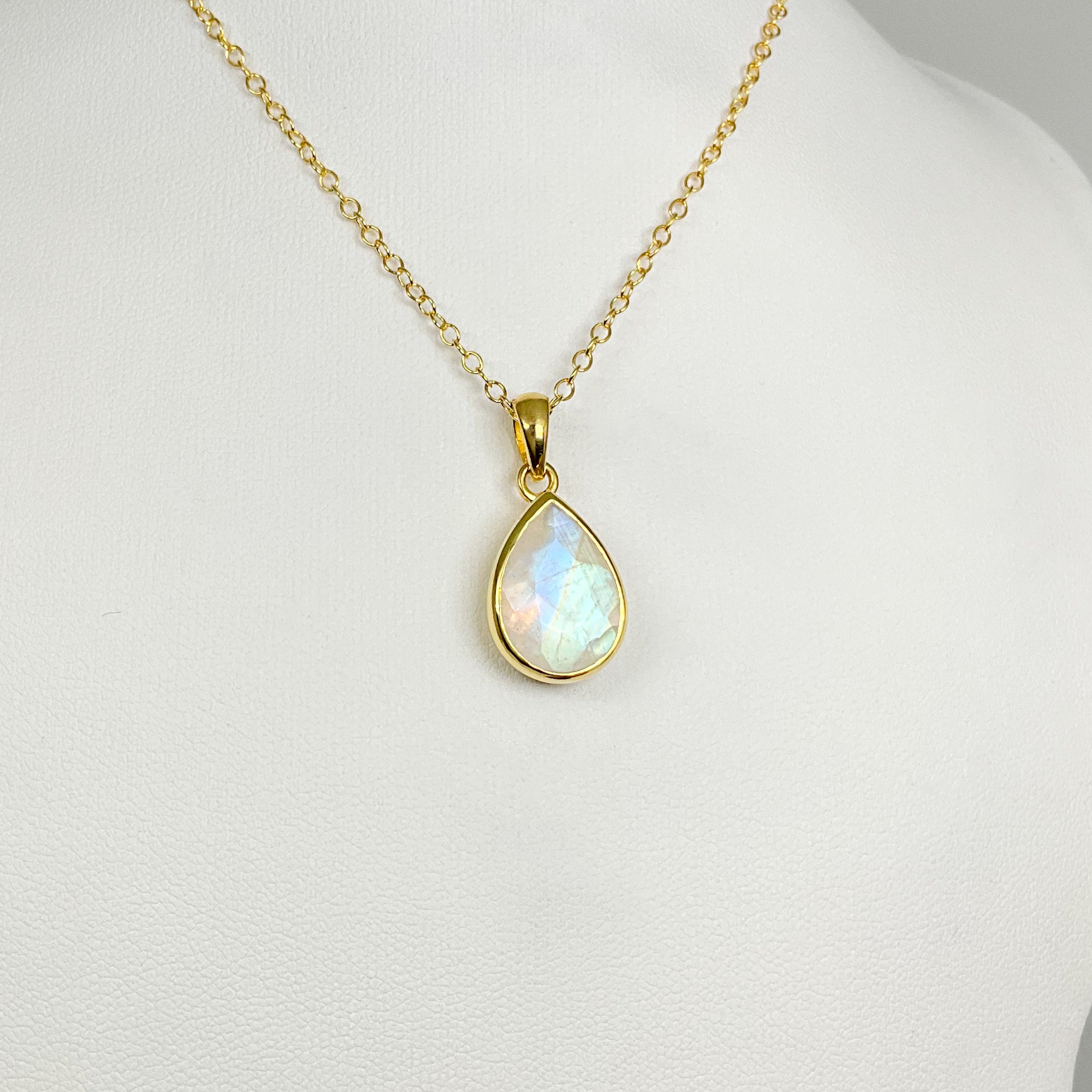 Rainbow Moonstone Gold Finish Pendant - Rocks and Gems Canada