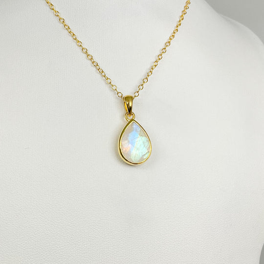 Rainbow Moonstone Gold Finish Pendant - Rocks and Gems Canada