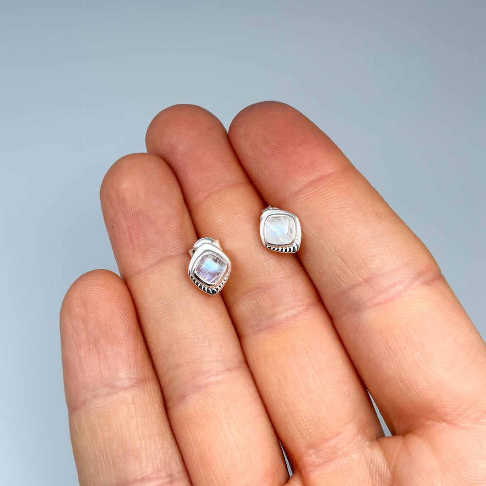 Rainbow Moonstone Stud Earrings - Rocks and Gems Canada