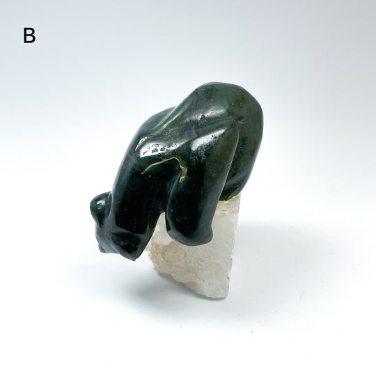 Canadian Jade Bear with Fish Carving On Quartz Base - Rocks and Gems Canada