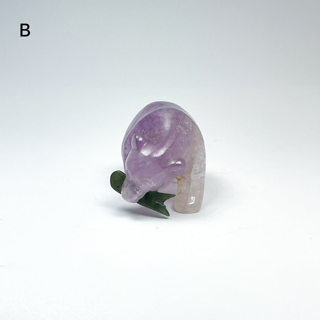Amethyst Bear with Canadian Jade Fish Carving - Rocks and Gems Canada