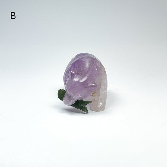 Amethyst Bear with Canadian Jade Fish Carving - Rocks and Gems Canada