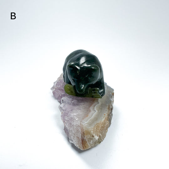 BC Jade Bear with Fish on Amethyst Base - Rocks and Gems Canada