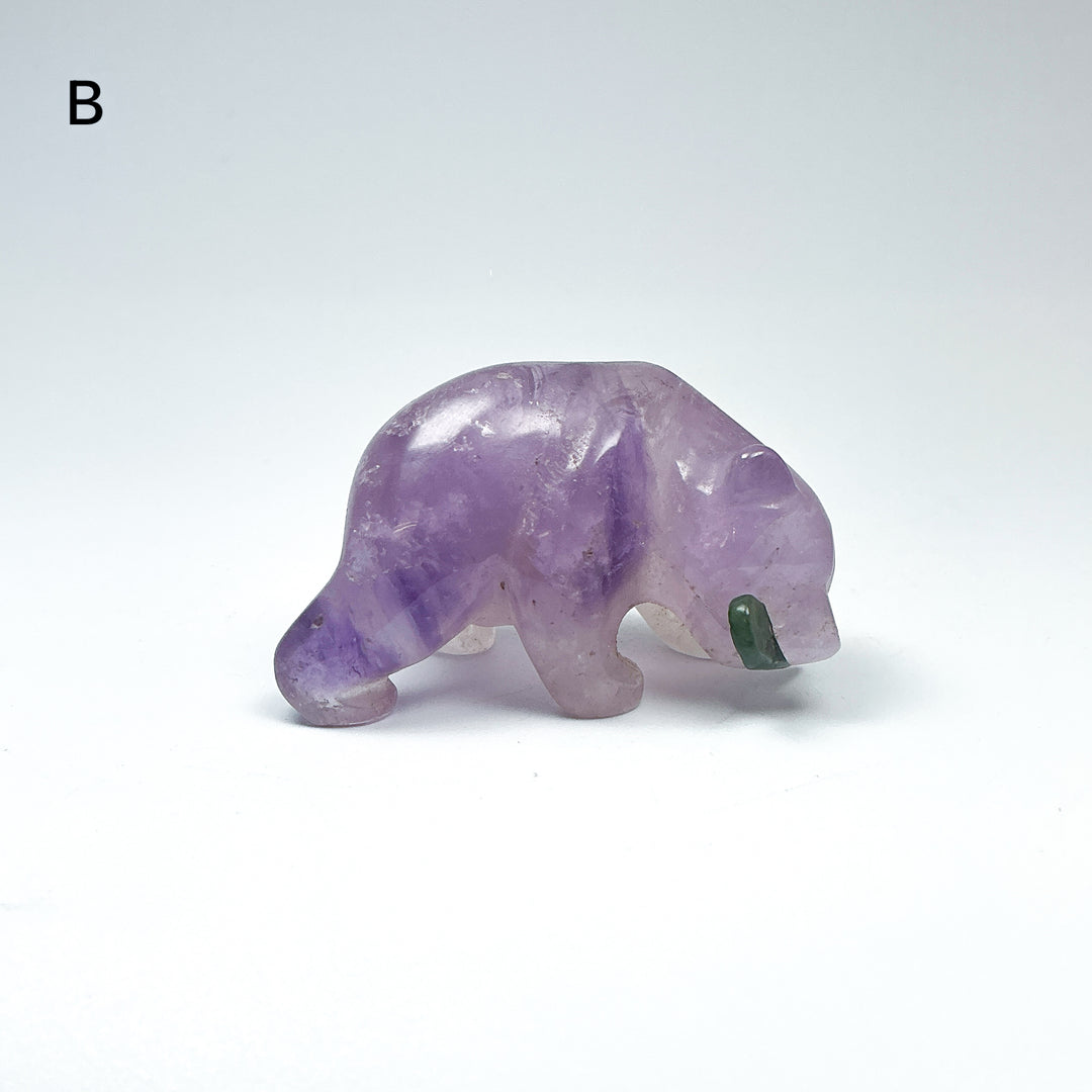 Amethyst Bear with Canadian Jade Fish Carving - Rocks and Gems Canada