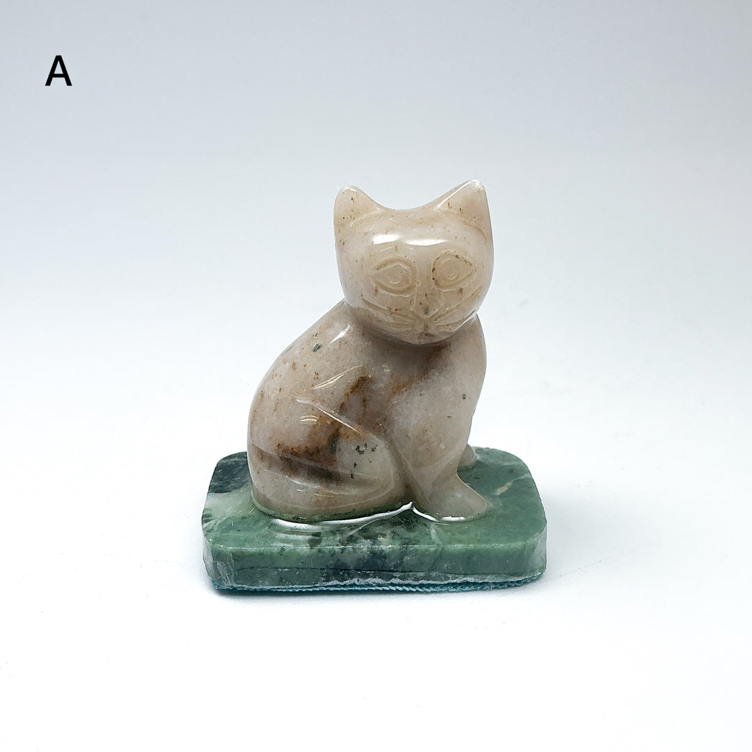 Champagne Jade Cat On Base - Rocks and Gems Canada