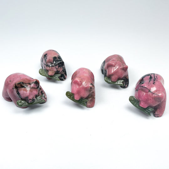 Rhodonite Bear with Canadian Jade Fish Carving - Rocks and Gems Canada
