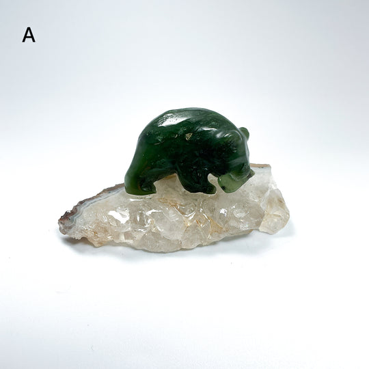 BC Jade Bear with Fish on Quartz Base - Rocks and Gems Canada