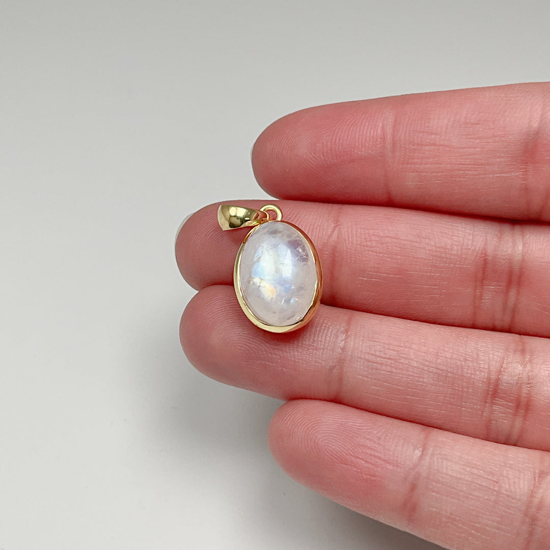 Rainbow Moonstone Gold Finish Pendant - Rocks and Gems Canada