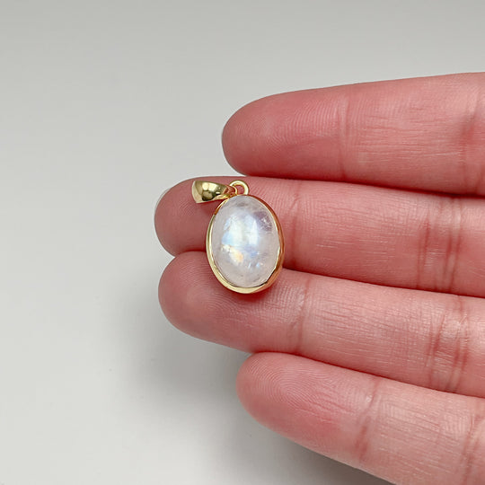 Rainbow Moonstone Gold Finish Pendant - Rocks and Gems Canada