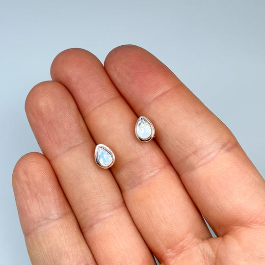 Rainbow Moonstone Stud Earrings - Rocks and Gems Canada