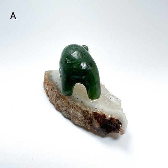 BC Jade Bear with Fish on Quartz Base - Rocks and Gems Canada