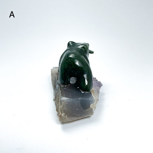 BC Jade Bear with Fish on Amethyst Base - Rocks and Gems Canada