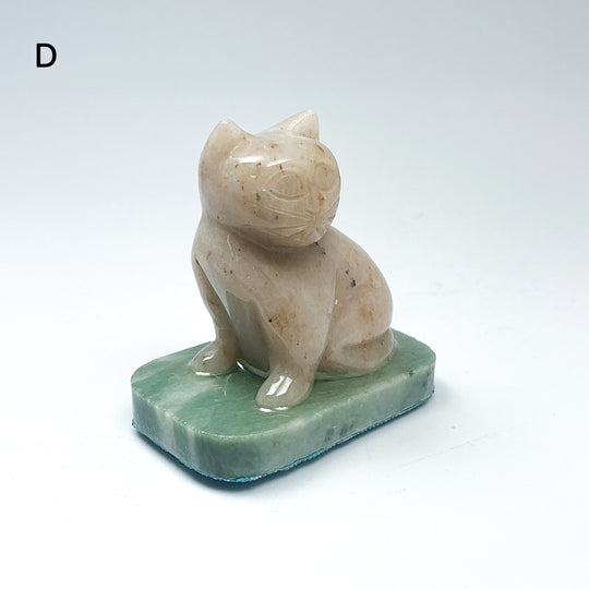 Champagne Jade Cat On Base - Rocks and Gems Canada