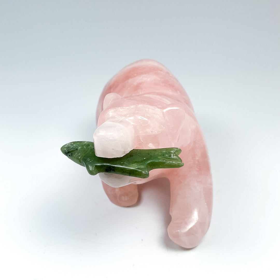 Rose Quartz Bear with Canadian Jade Fish Carving - Rocks and Gems Canada