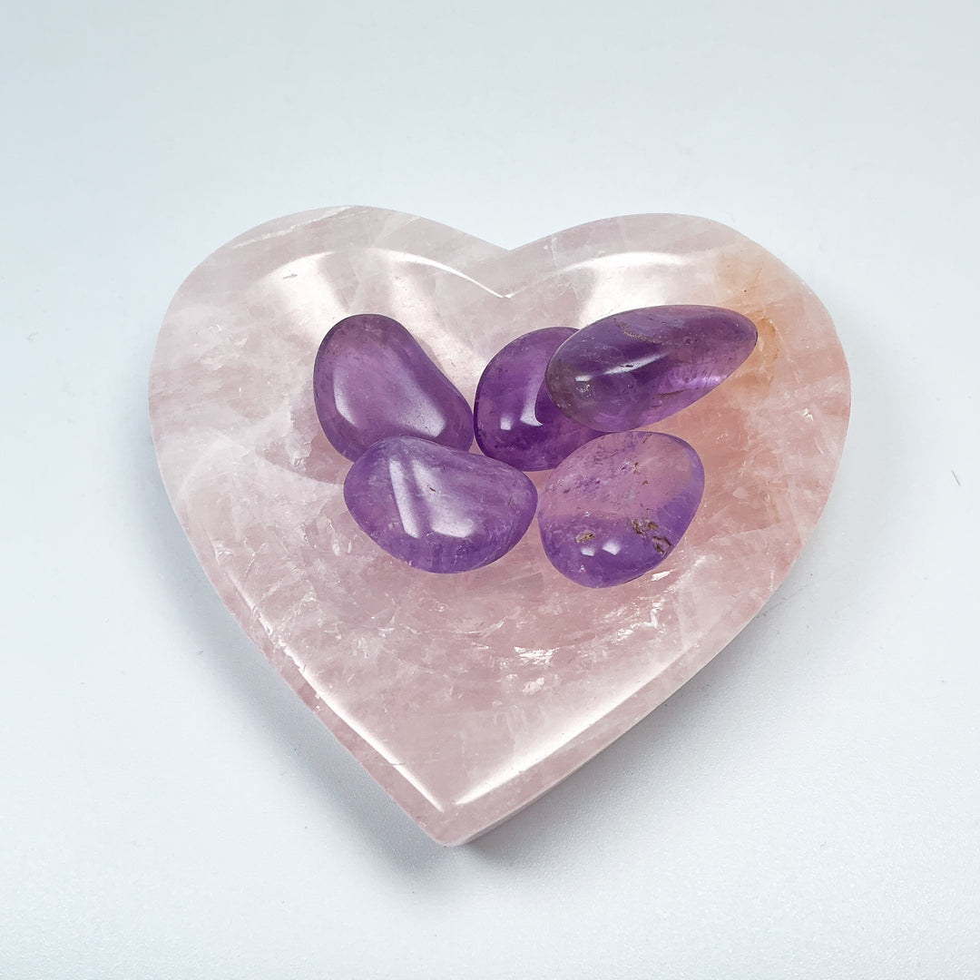 Carved Rose Quartz Heart Bowl - Rocks and Gems Canada
