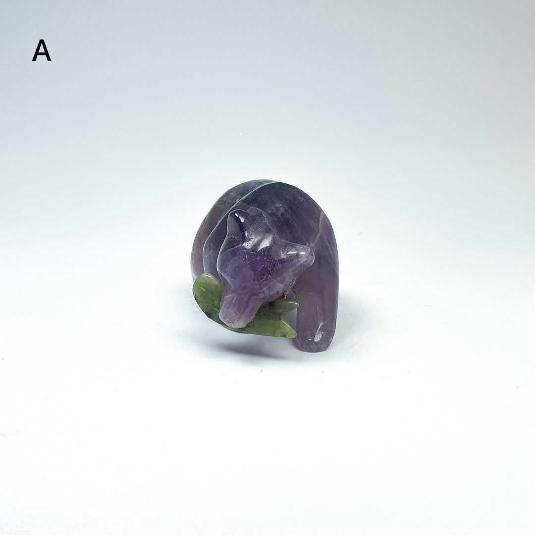 Amethyst Bear with Canadian Jade Fish Carving - Rocks and Gems Canada