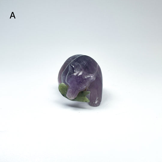 Amethyst Bear with Canadian Jade Fish Carving - Rocks and Gems Canada