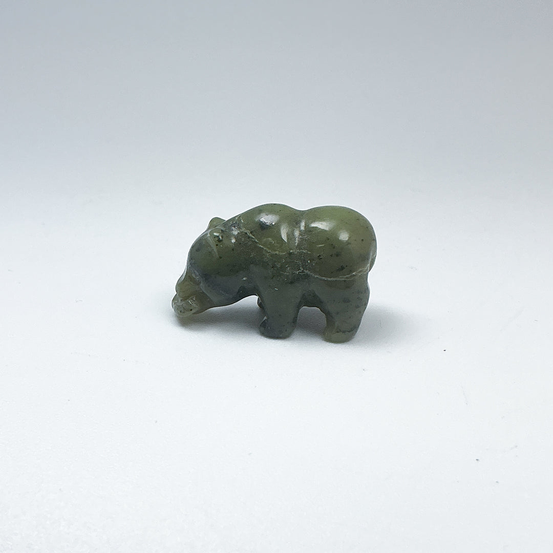 Mini Canadian Jade Bear with Fish Carving - Rocks and Gems Canada