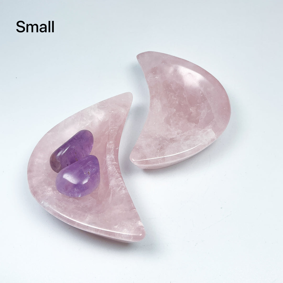 Carved Rose Quartz Half Moon Bowl - Rocks and Gems Canada
