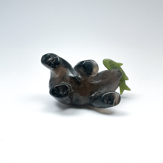 Smoky Quartz Bear with Canadian Jade Fish Carving - Rocks and Gems Canada