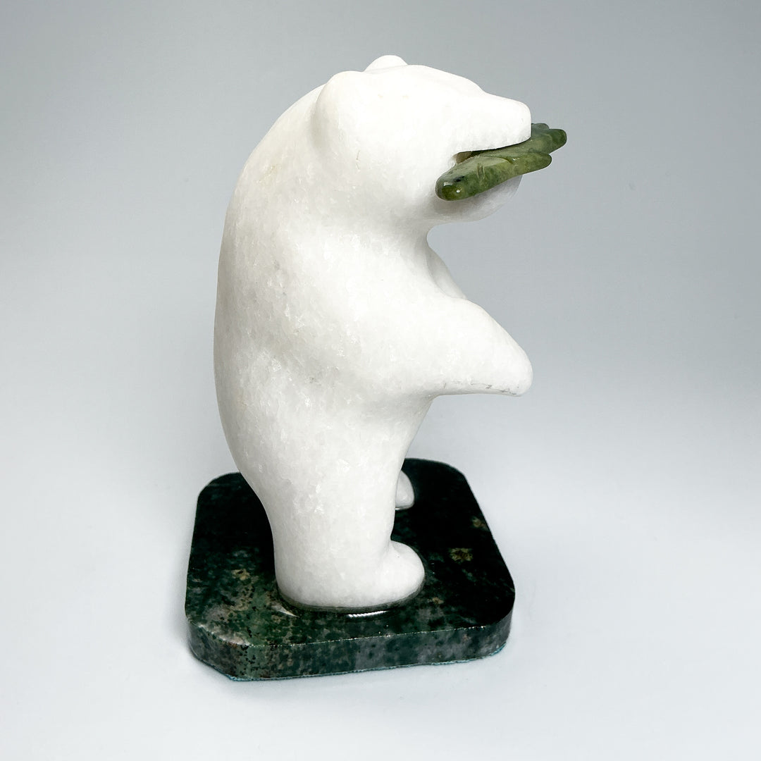 Star Marble Bear with BC Jade Fish Carving on Base