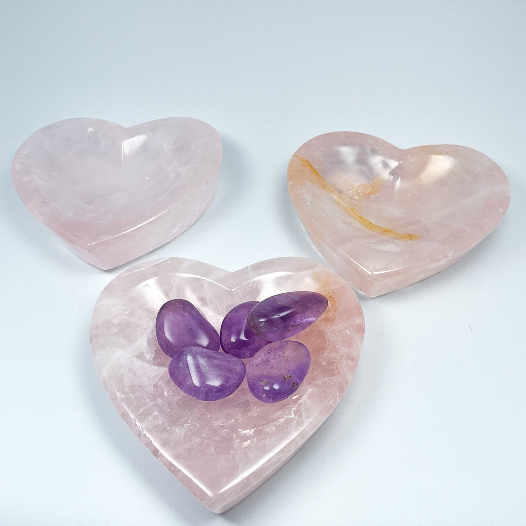 Carved Rose Quartz Heart Bowl - Rocks and Gems Canada