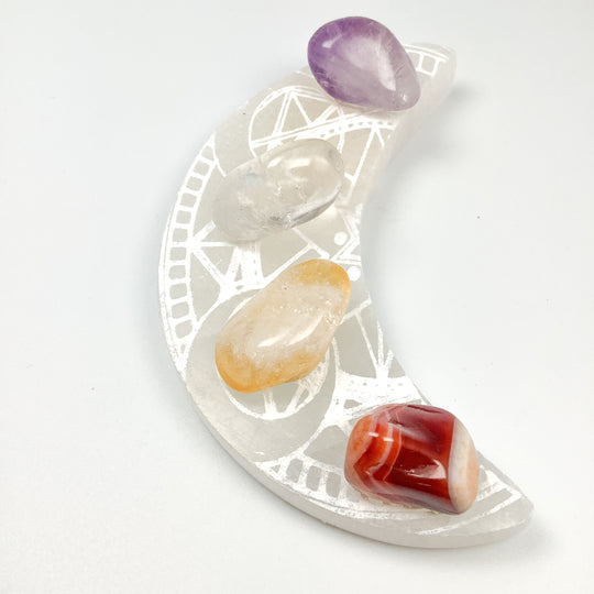 Selenite Etched Half-Moon