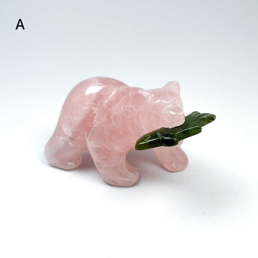 Rose Quartz Bear with Canadian Jade Fish Carving - Rocks and Gems Canada