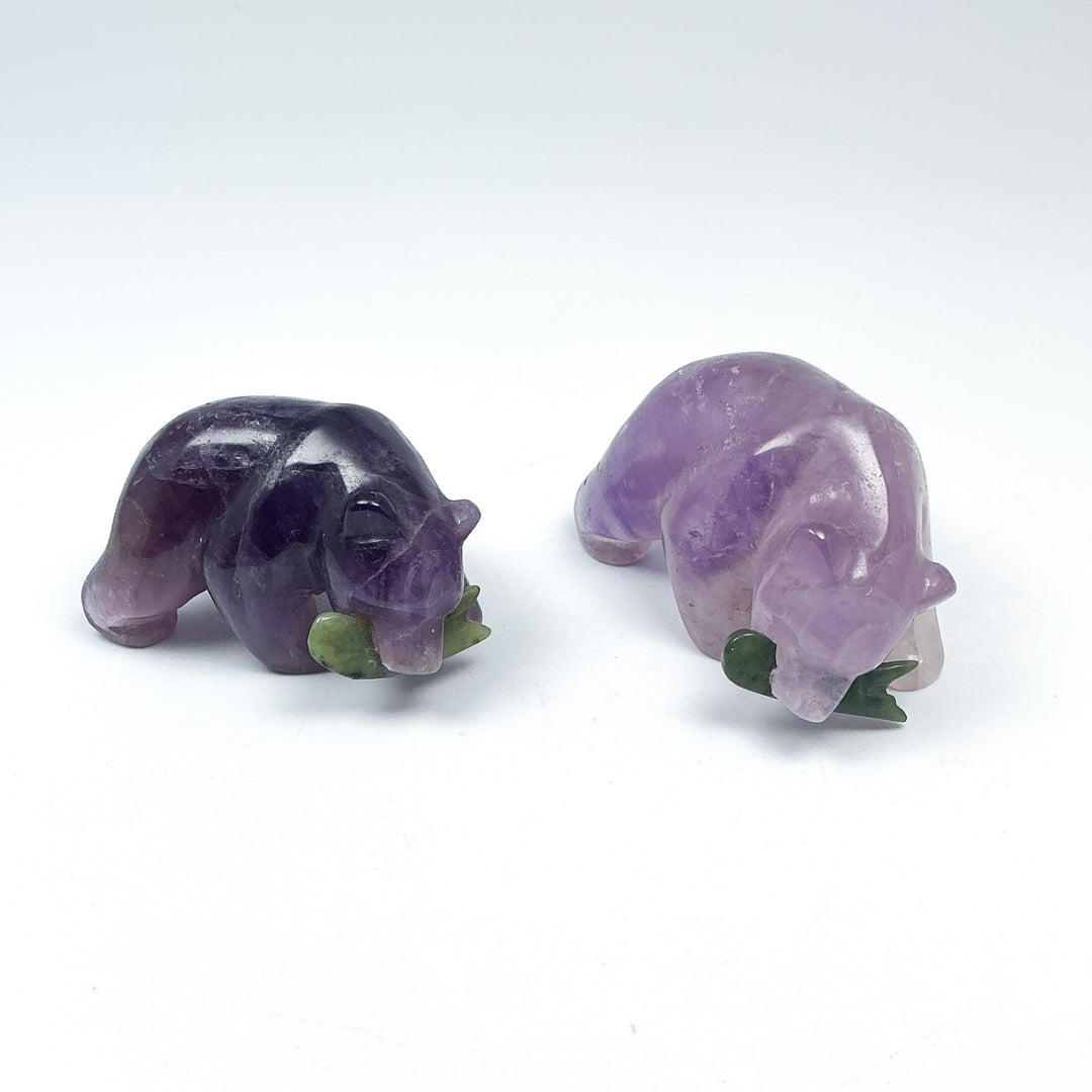 Amethyst Bear with Canadian Jade Fish Carving - Rocks and Gems Canada