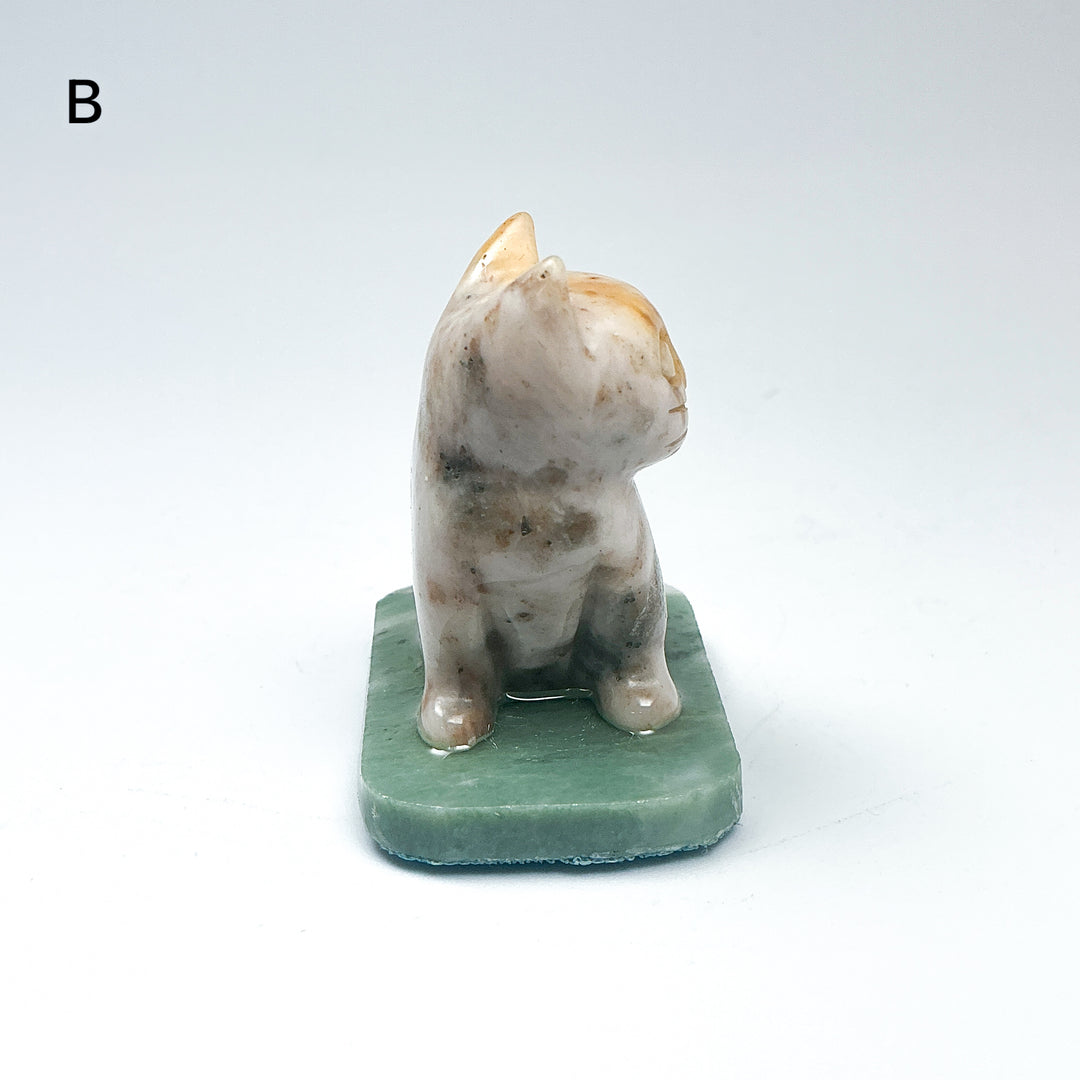 Champagne Jade Cat On Base - Rocks and Gems Canada