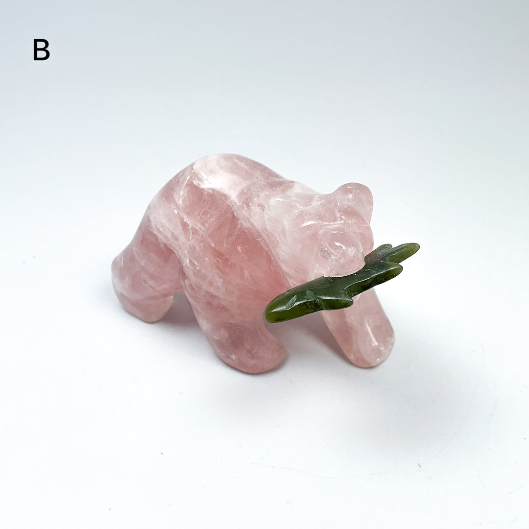 Rose Quartz Bear with Canadian Jade Fish Carving - Rocks and Gems Canada