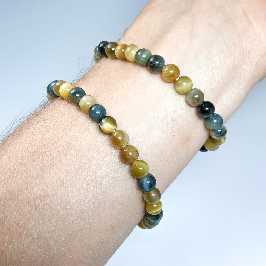 Blue and Gold Tiger Eye Beaded Bracelet