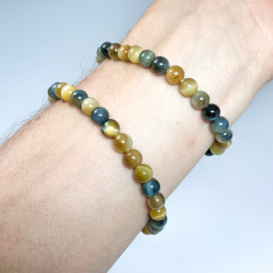 Blue and Gold Tiger Eye Beaded Bracelet
