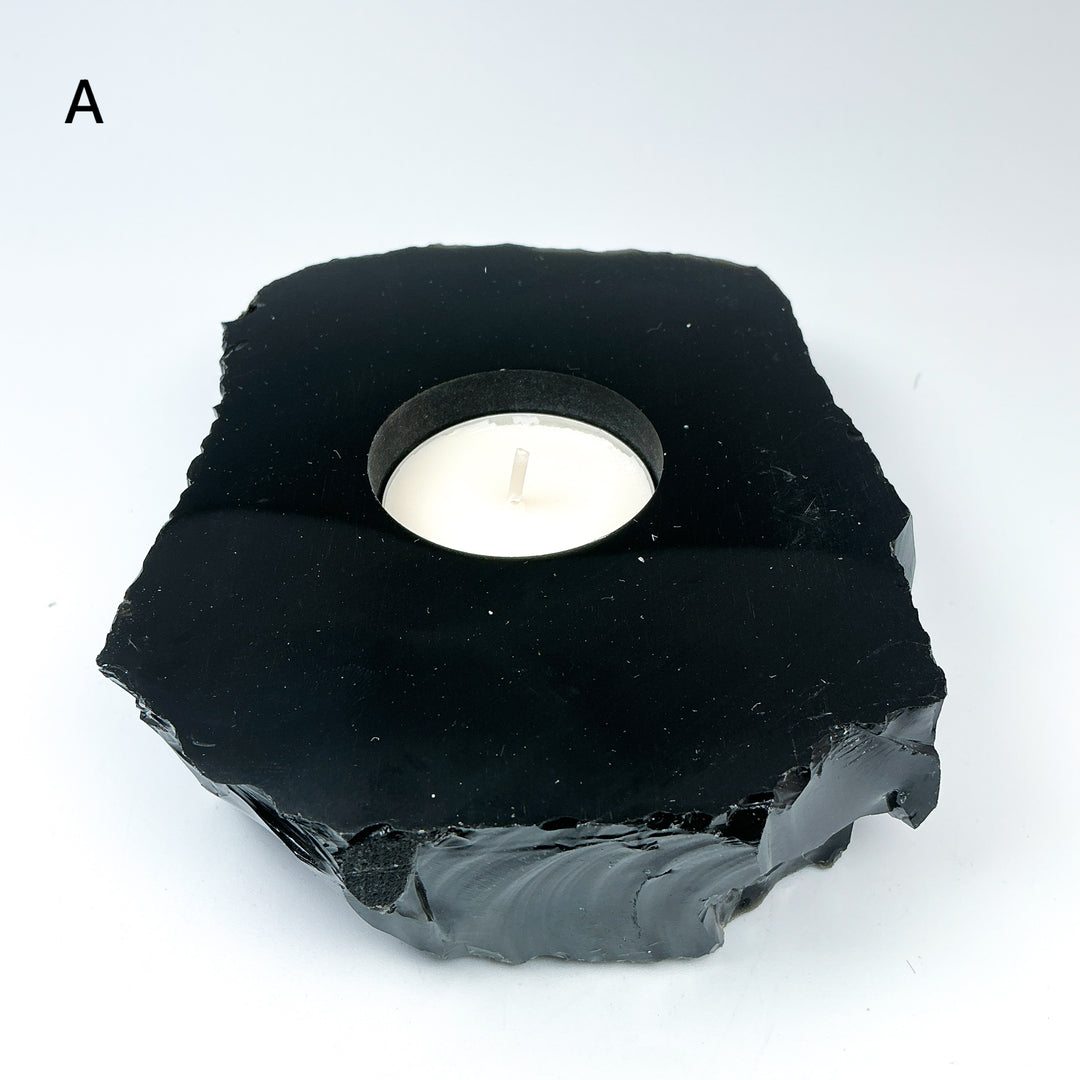 Black Obsidian Candle Holder - Rocks and Gems Canada