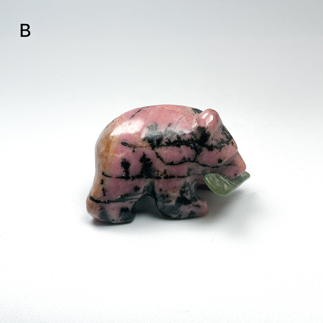 Rhodonite Bear with Canadian Jade Fish Carving - Rocks and Gems Canada