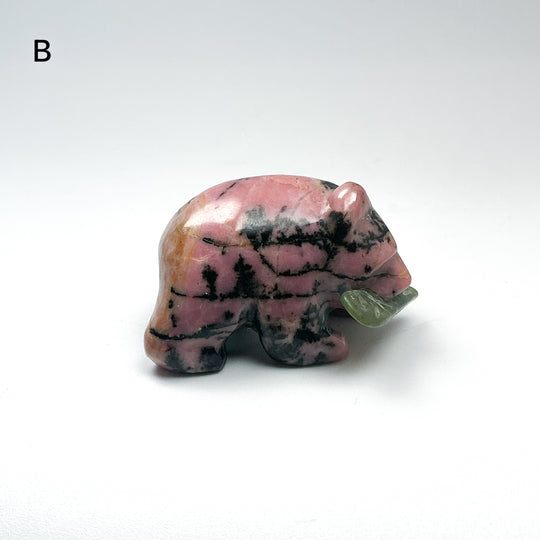 Rhodonite Bear with Canadian Jade Fish Carving - Rocks and Gems Canada
