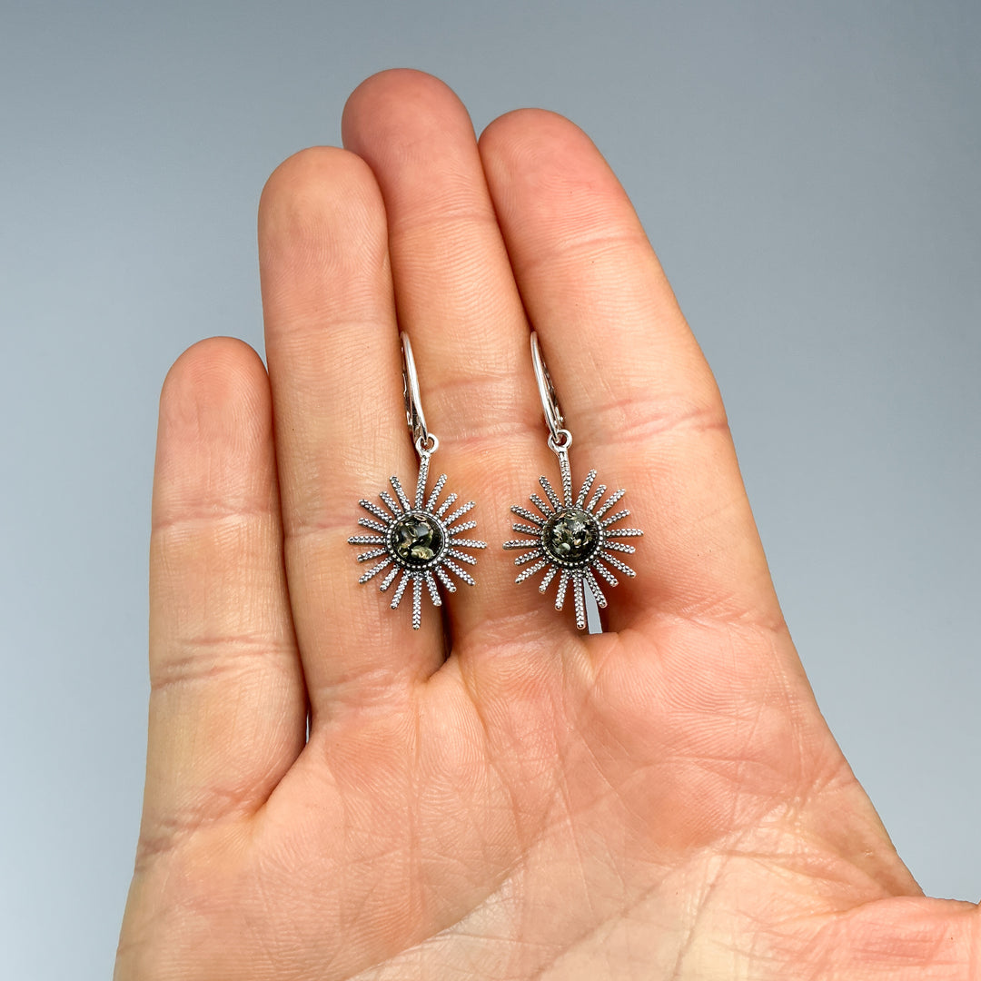 Green Amber Sun Dangle Earrings - Rocks and Gems Canada