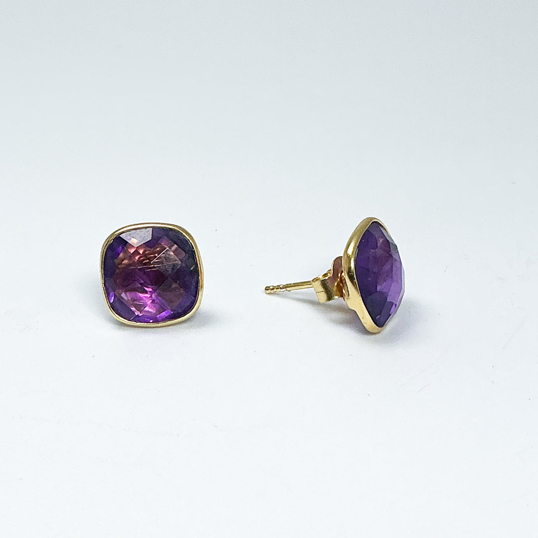 Gold Plated Amethyst Stud Earrings - Rocks and Gems Canada