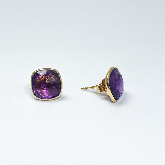 Gold Plated Amethyst Stud Earrings - Rocks and Gems Canada