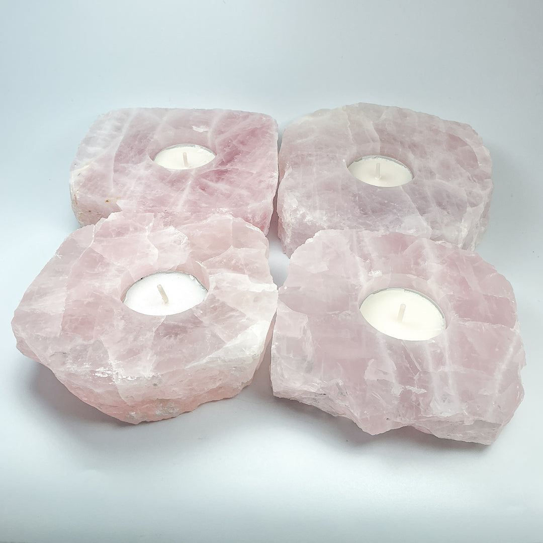 Rose Quartz Candle Holder - Rocks and Gems Canada
