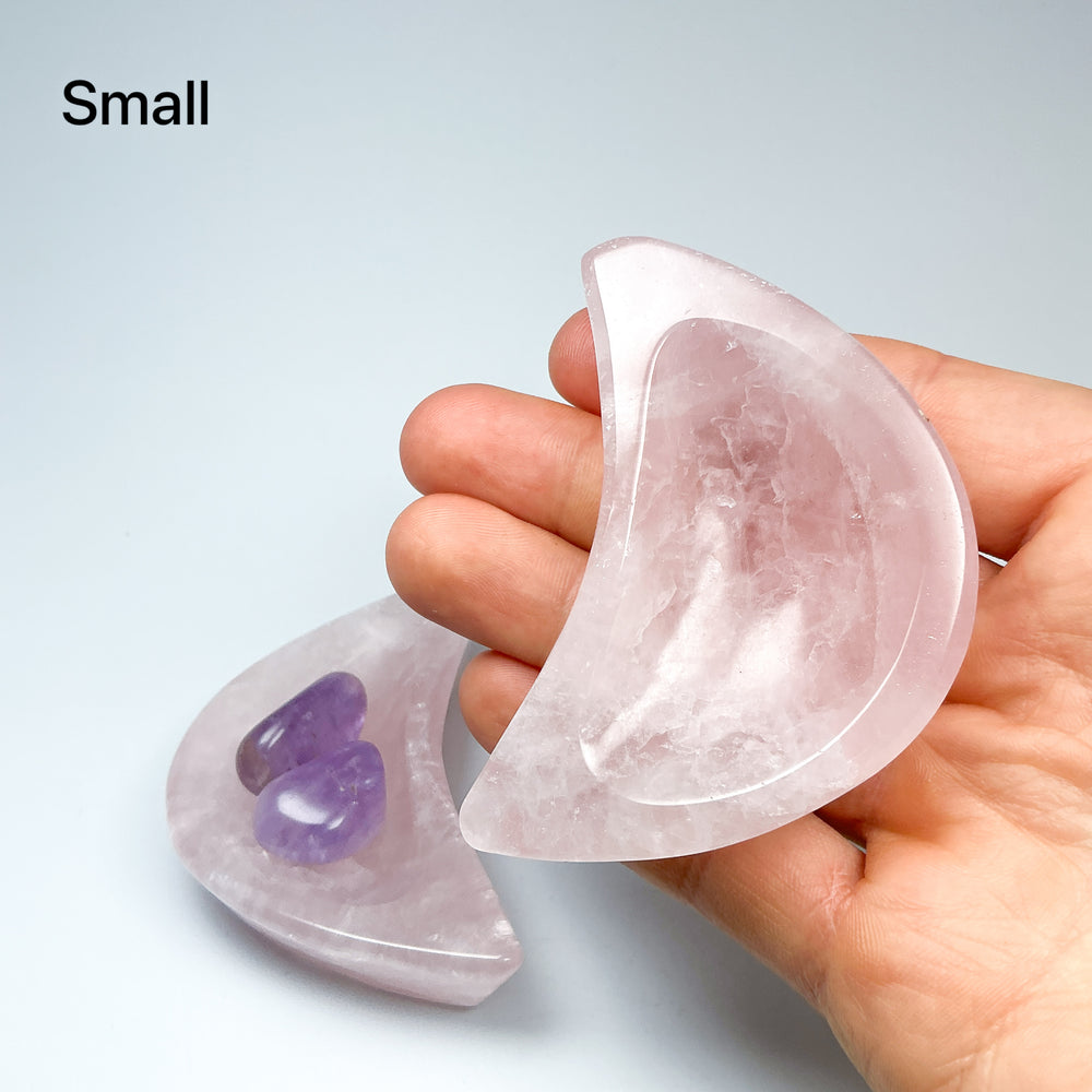 Carved Rose Quartz Half Moon Bowl - Rocks and Gems Canada