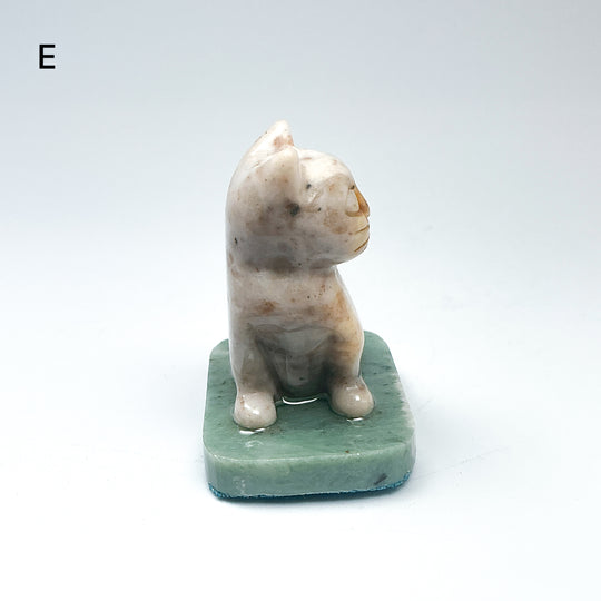 Champagne Jade Cat On Base - Rocks and Gems Canada