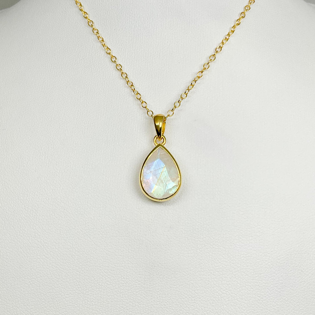 Rainbow Moonstone Gold Finish Pendant - Rocks and Gems Canada
