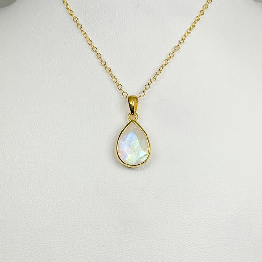 Rainbow Moonstone Gold Finish Pendant - Rocks and Gems Canada