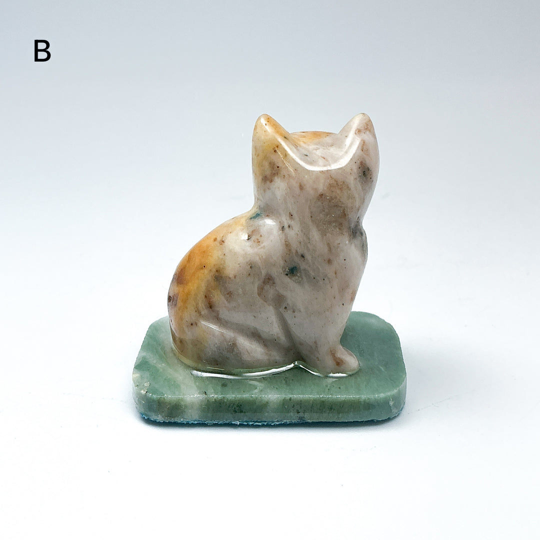 Champagne Jade Cat On Base - Rocks and Gems Canada