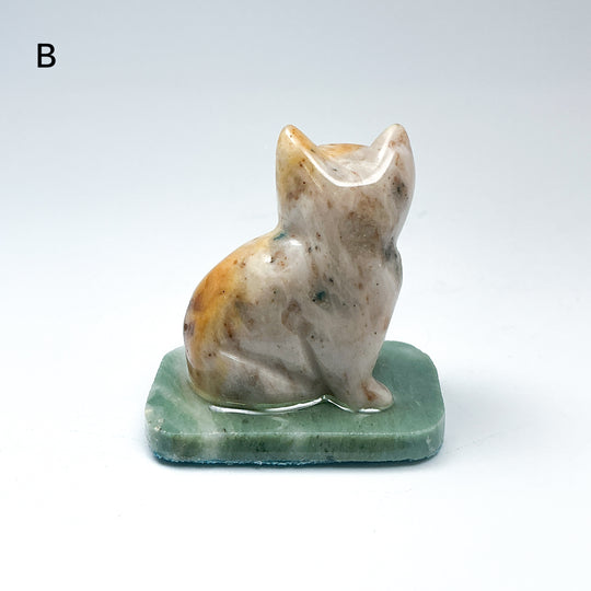 Champagne Jade Cat On Base - Rocks and Gems Canada