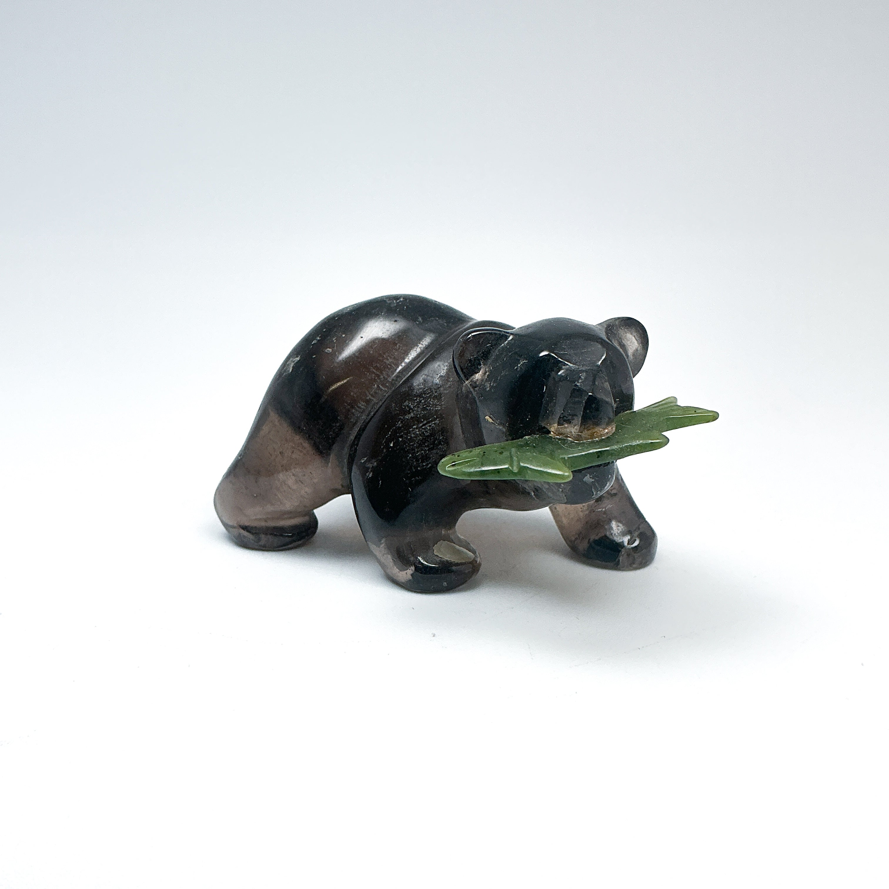 Smoky Quartz Bear with Canadian Jade Fish Carving - Rocks and Gems Canada