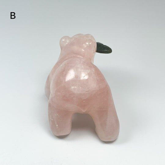 Rose Quartz Bear with Canadian Jade Fish Carving